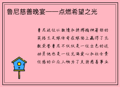 鲁尼慈善晚宴——点燃希望之光